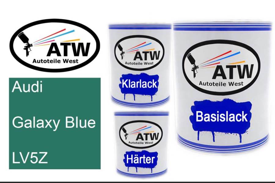 Audi, Galaxy Blue, LV5Z: 1L Lackdose + 1L Klarlack + 500ml Härter - Set, von ATW Autoteile West.